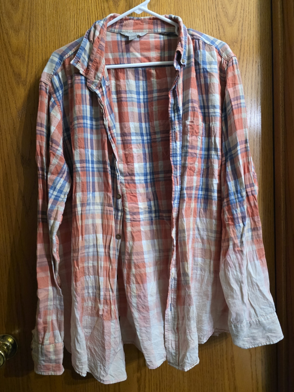 Men Or Women's Plaid Button-Up Shirt - Orange, Blue & White
